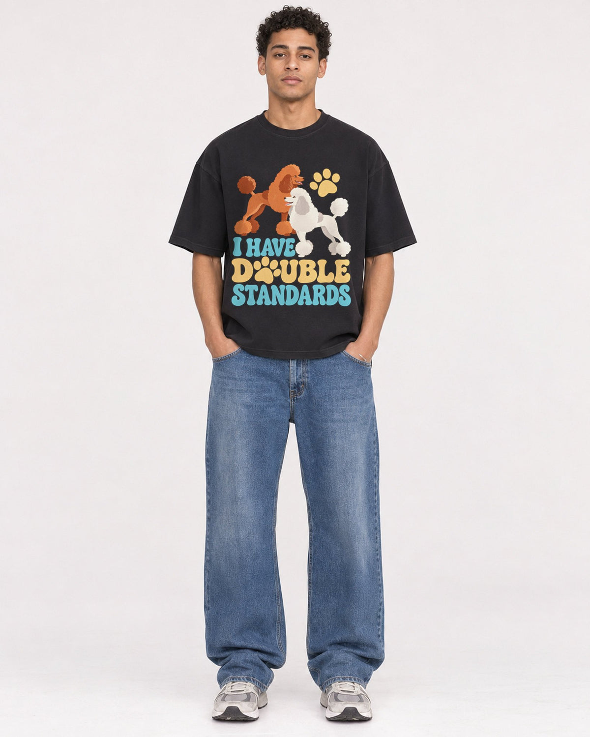 Mockup Boxy Heavyweight Tee Black male full-body 10