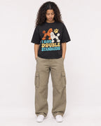 Mockup Boxy Heavyweight Tee Black female full-body 10