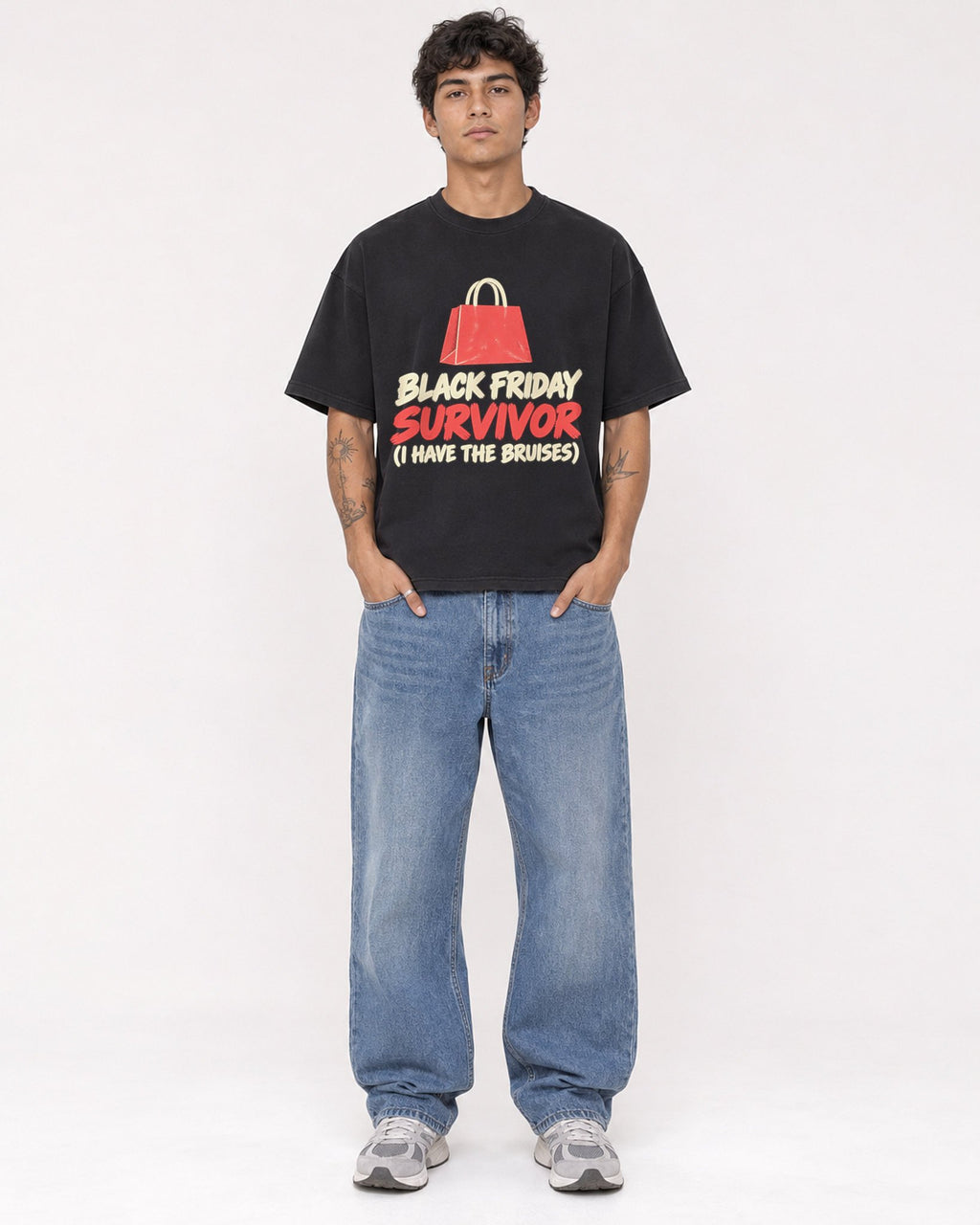 Mockup Boxy Heavyweight Tee Black male full-body 06