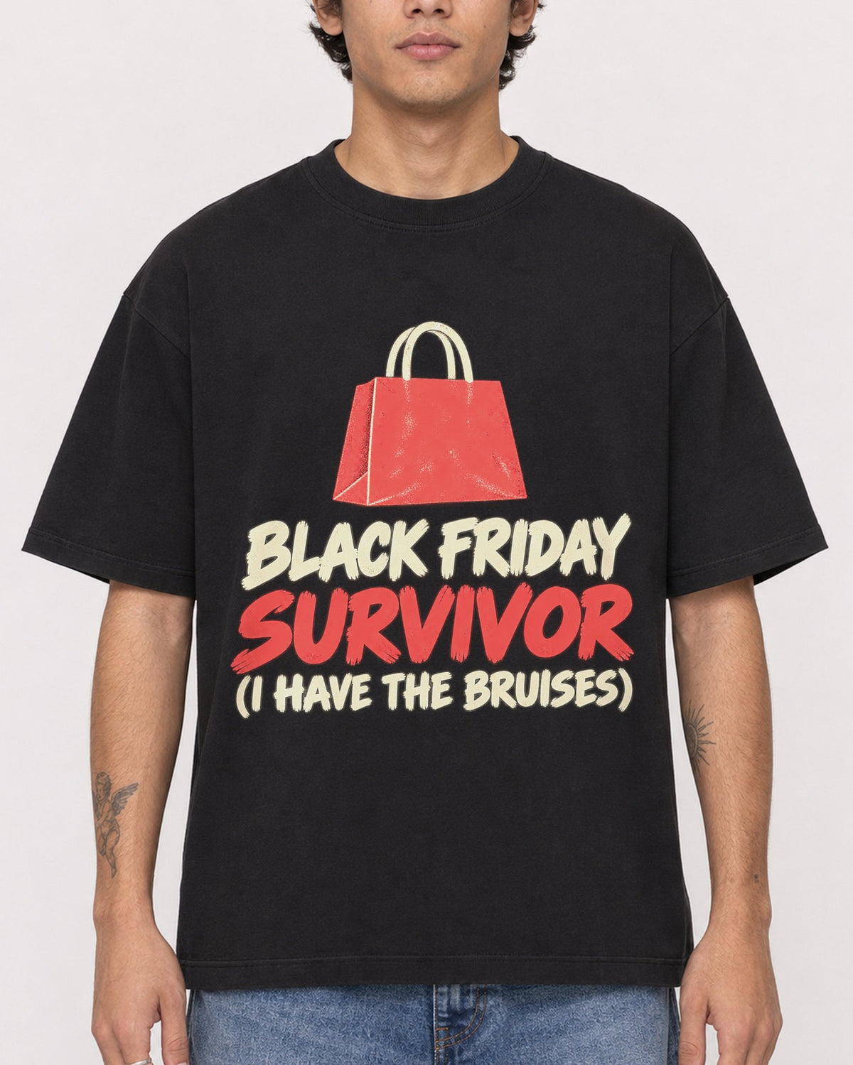 Mockup Boxy Heavyweight Tee Black male close-up 06
