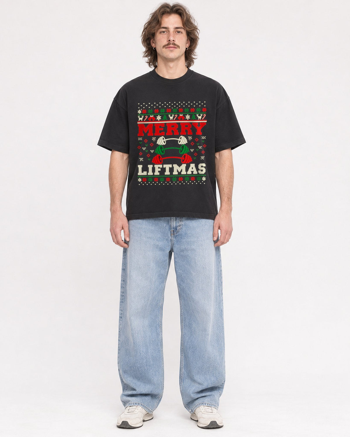 Mockup Boxy Heavyweight Tee Black male full-body 49
