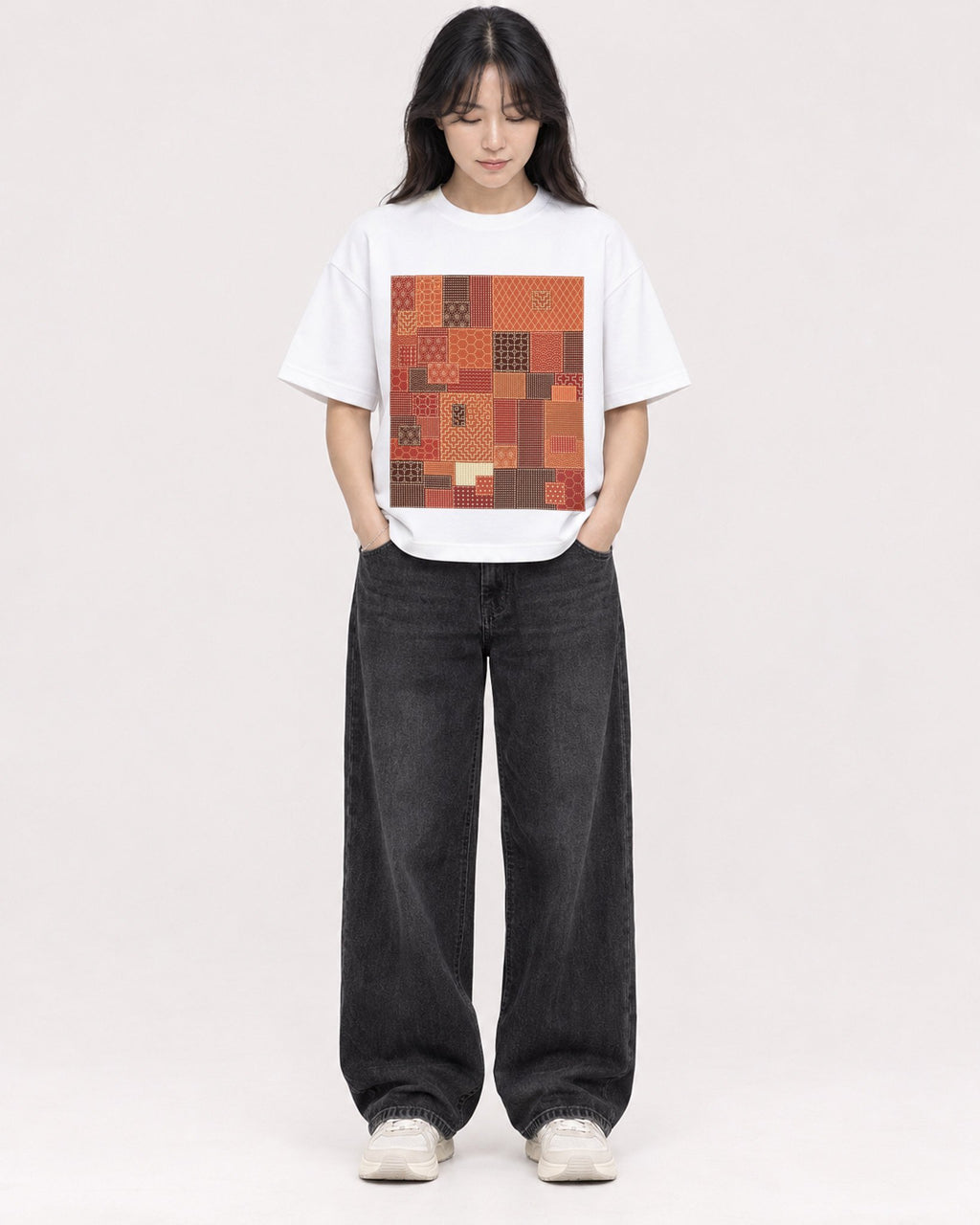Mockup Boxy Heavyweight Tee White female full-body 13