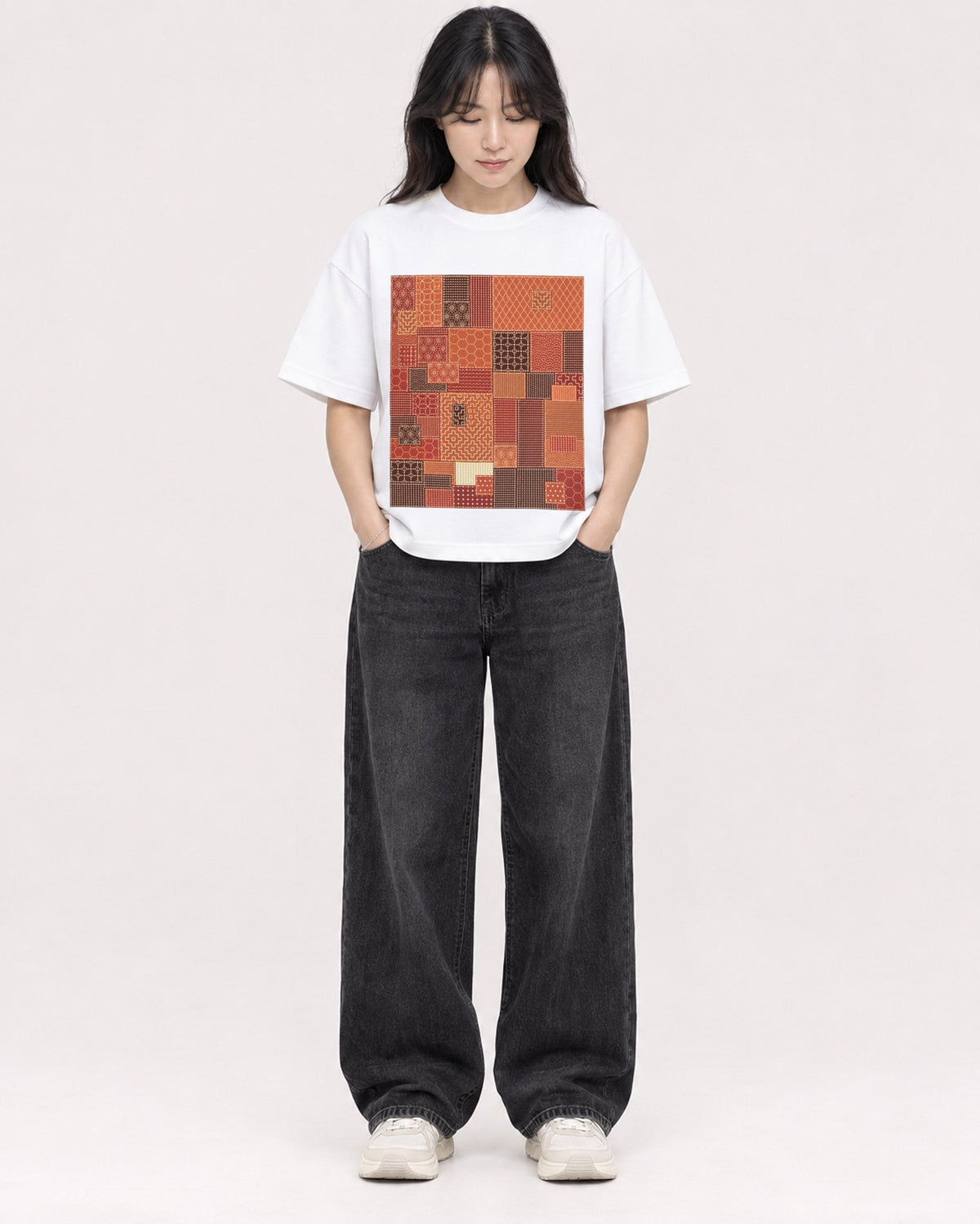 Mockup Boxy Heavyweight Tee White female full-body 13