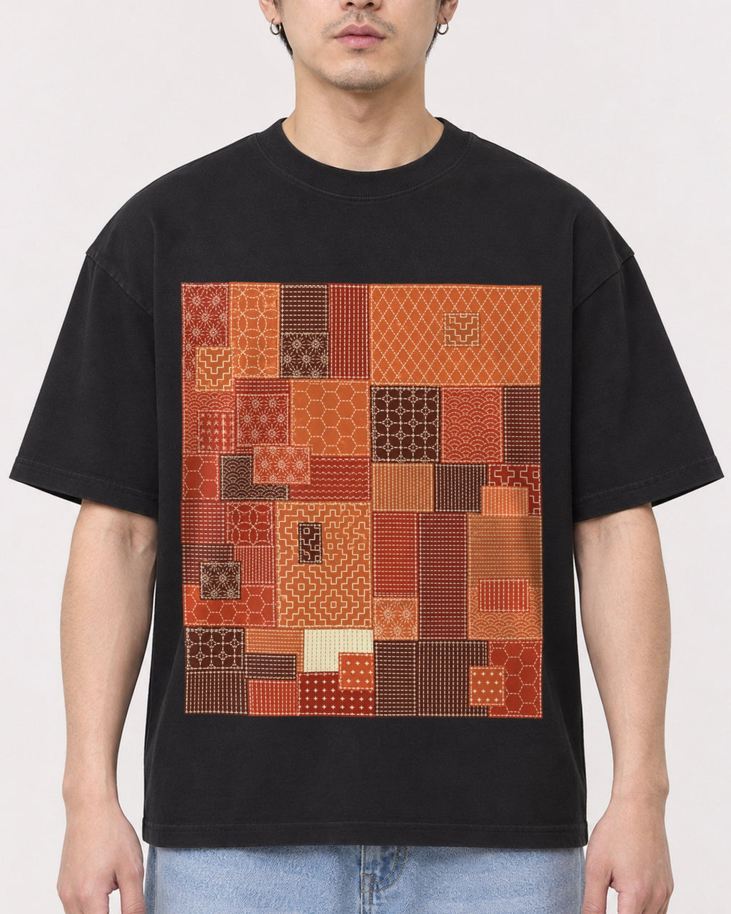 Mockup Boxy Heavyweight Tee Black male close-up 13