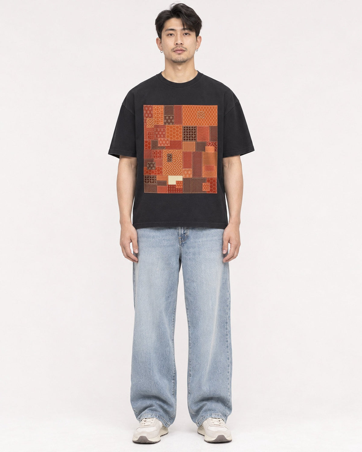 Mockup Boxy Heavyweight Tee Black male full-body 13