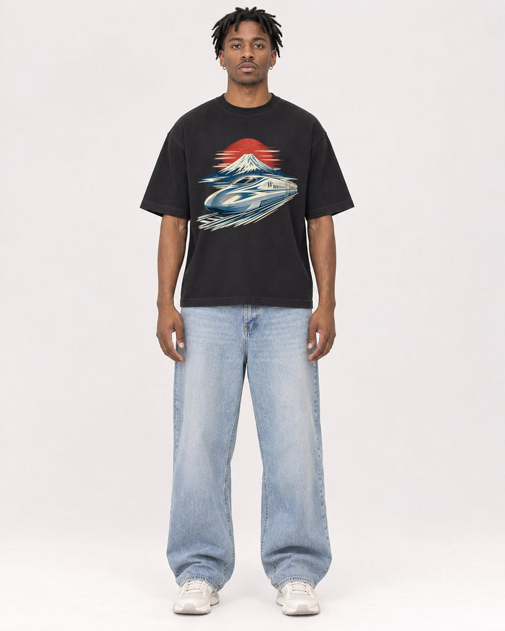 Mockup Boxy Heavyweight Tee Black male full-body 05