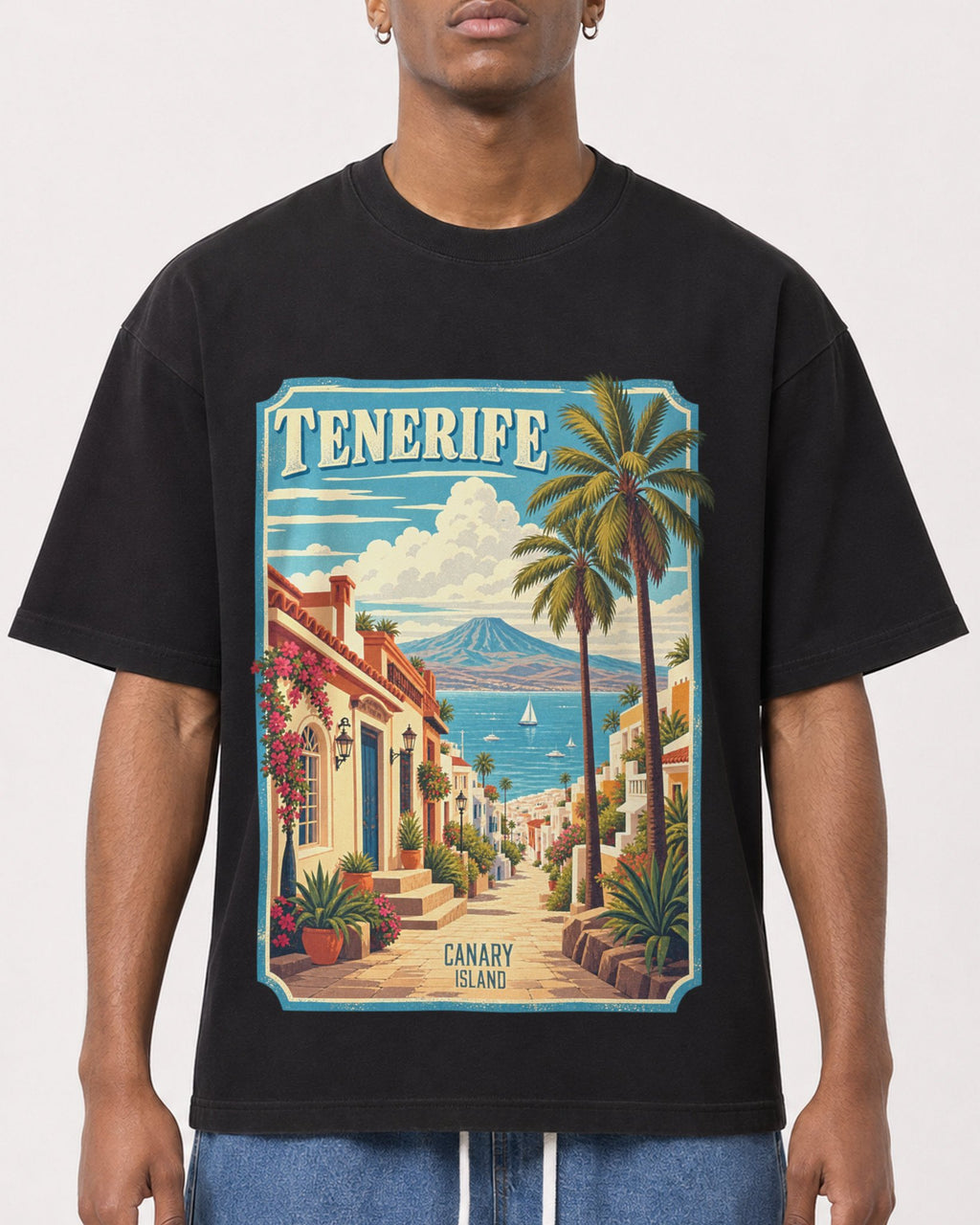 Mockup Boxy Heavyweight Tee Black male close-up 15