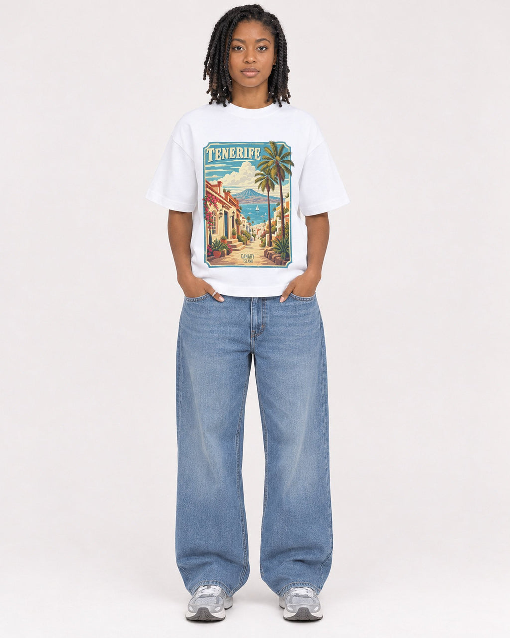 Mockup Boxy Heavyweight Tee White female full-body 15