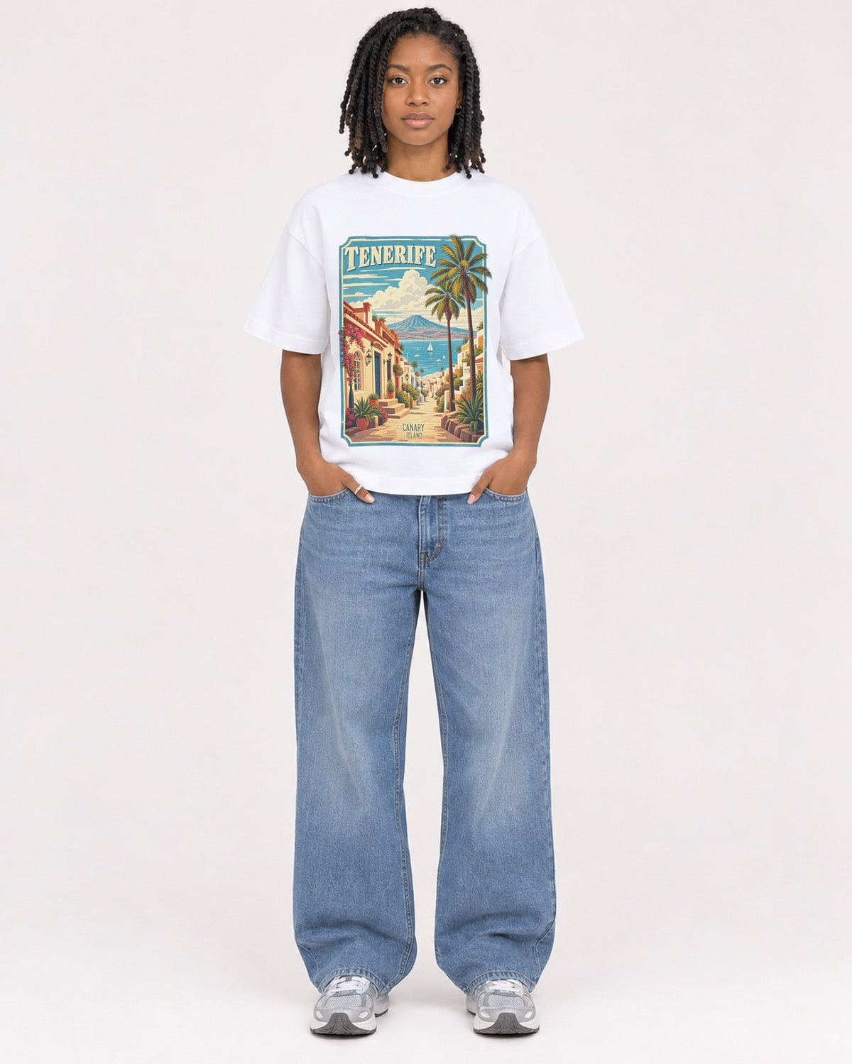 Mockup Boxy Heavyweight Tee White female full-body 15