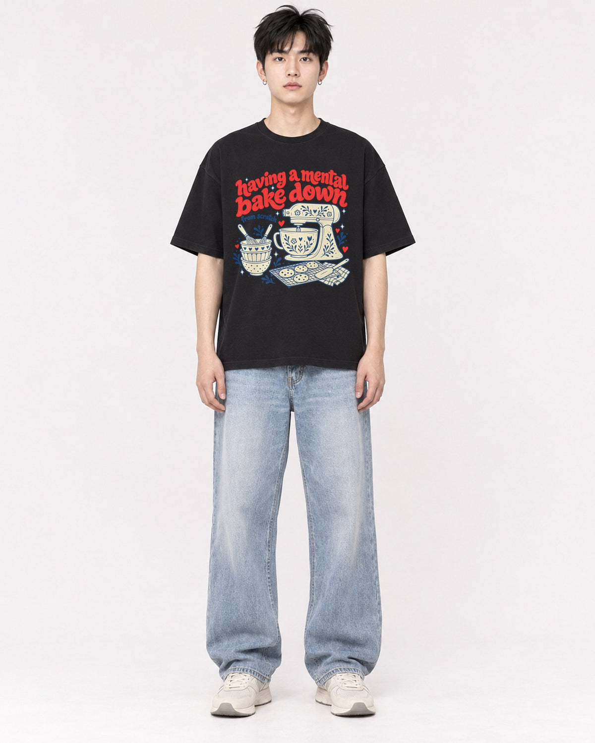 Mockup Boxy Heavyweight Tee Black male full-body 01