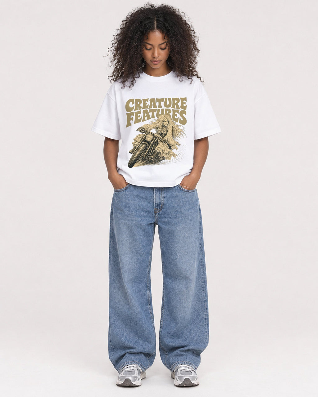 Mockup Boxy Heavyweight Tee White female full-body 05