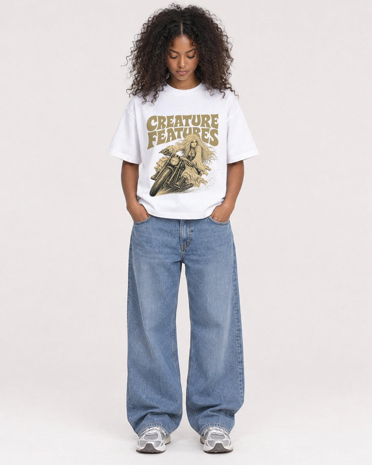 Mockup Boxy Heavyweight Tee White female full-body 05
