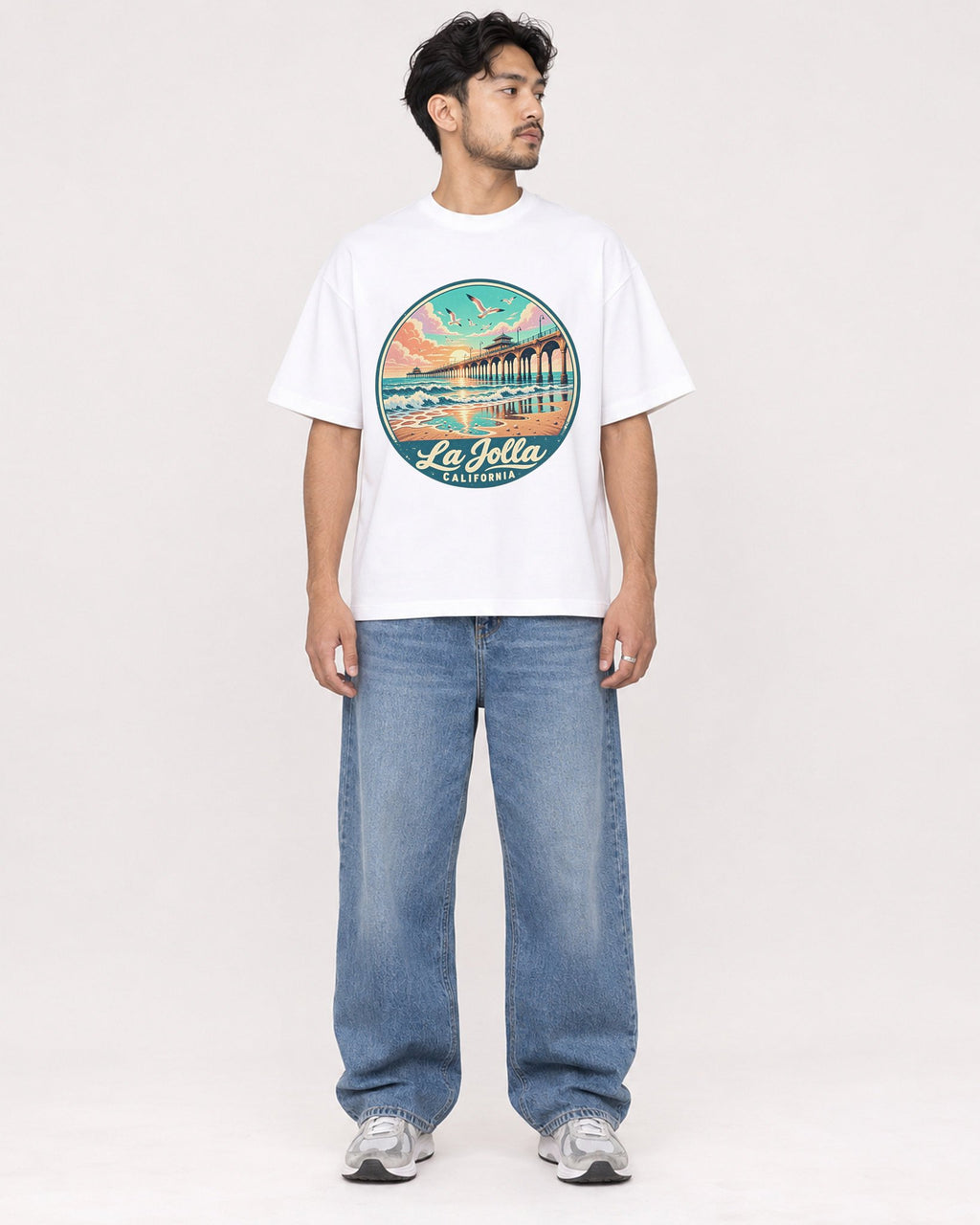 Mockup Boxy Heavyweight Tee White male full-body 02