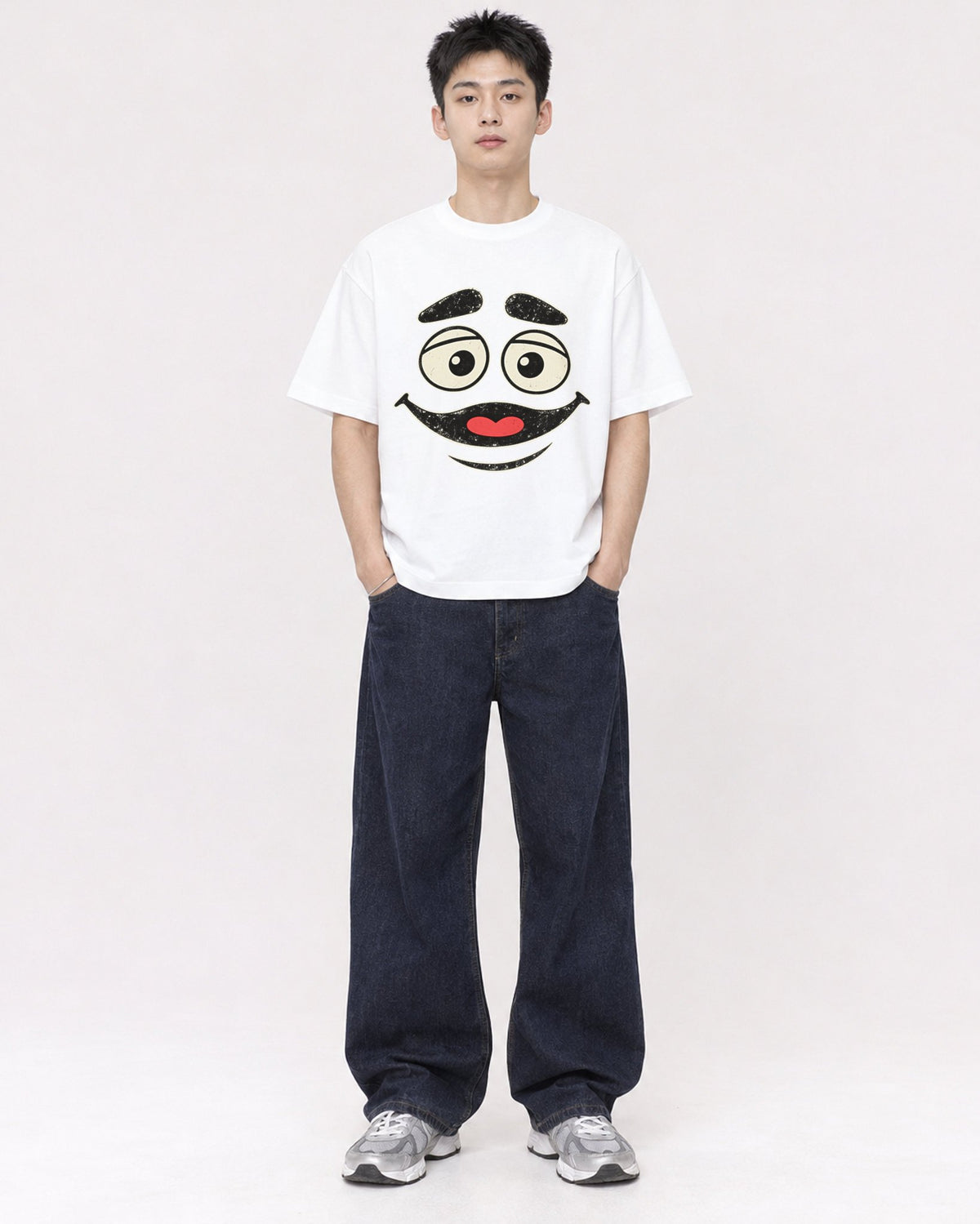 Mockup Boxy Heavyweight Tee White male full-body 21