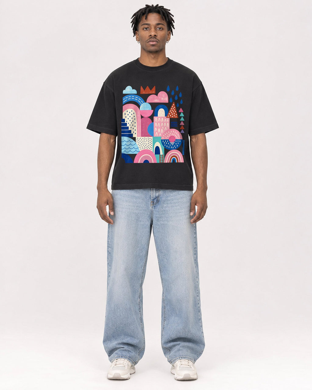 Mockup Boxy Heavyweight Tee Black male full-body 05