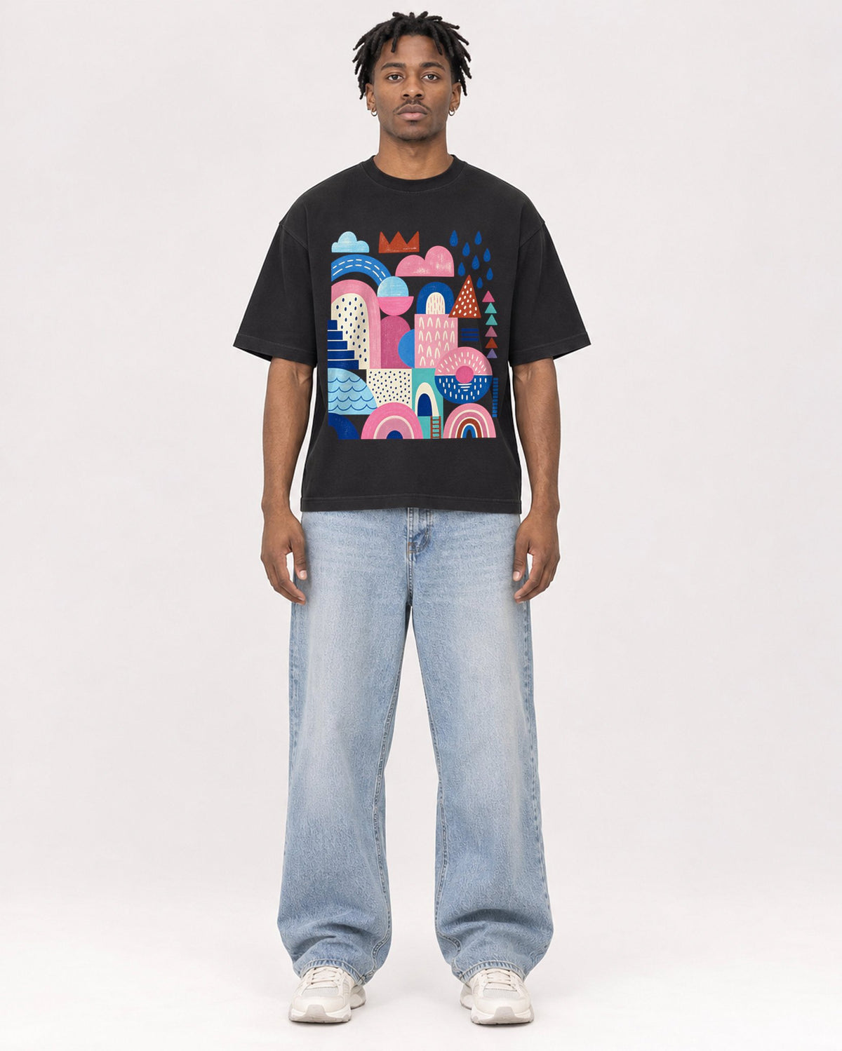 Mockup Boxy Heavyweight Tee Black male full-body 05