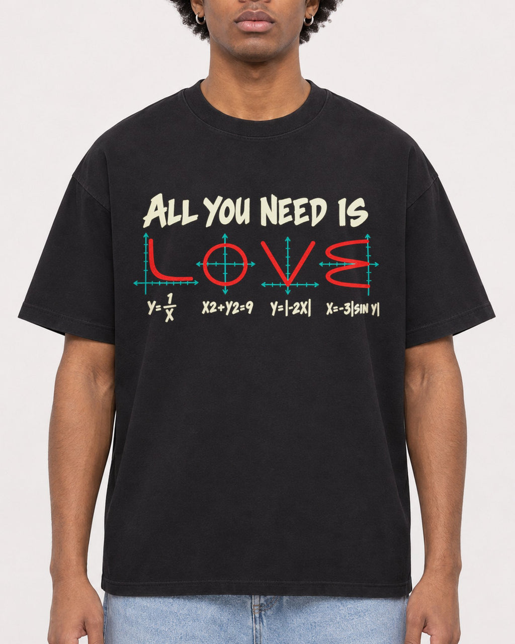 Mockup Boxy Heavyweight Tee Black male close-up 45