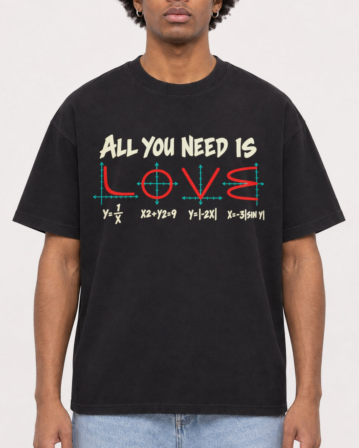 Mockup Boxy Heavyweight Tee Black male close-up 45