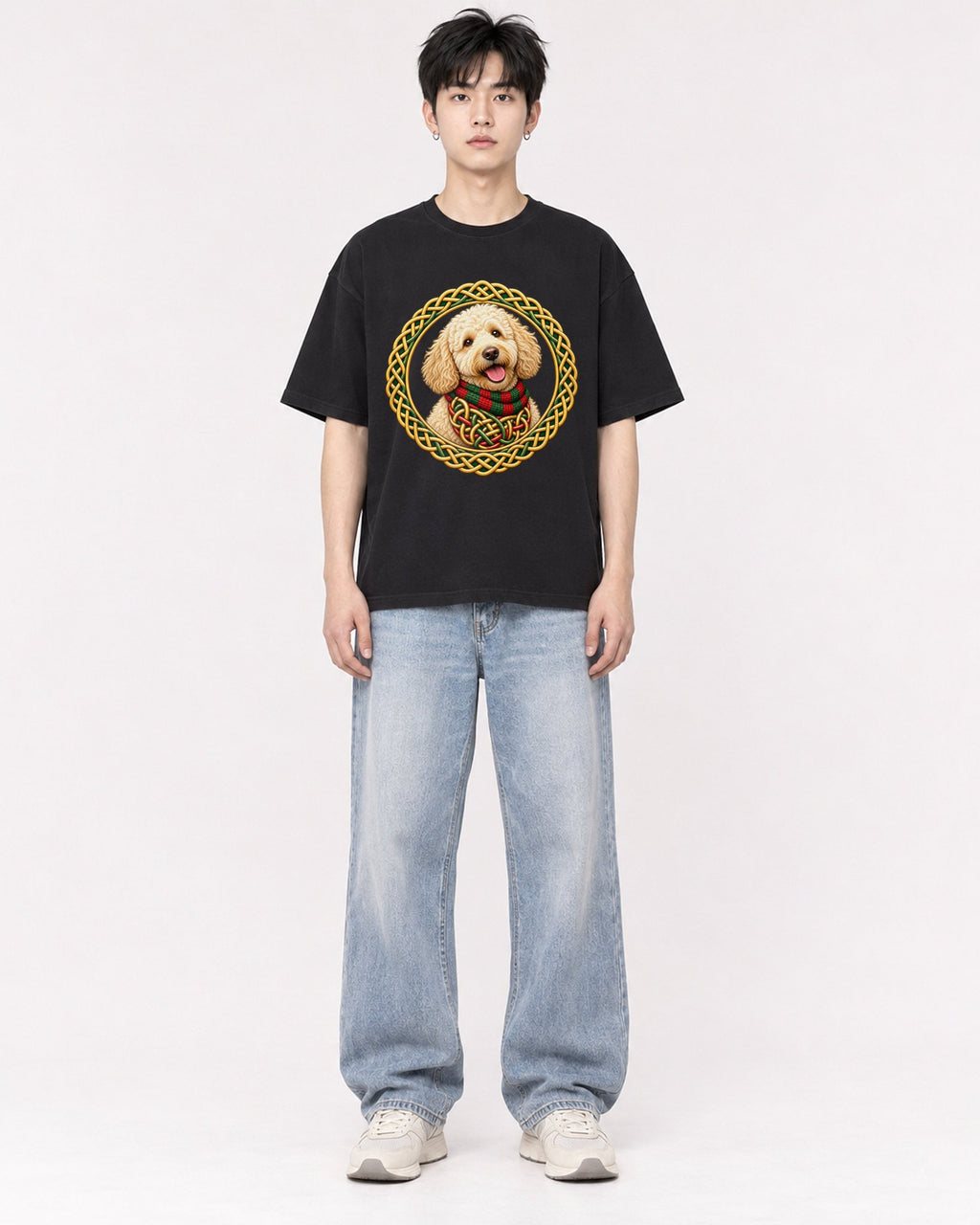 Mockup Boxy Heavyweight Tee Black male full-body 01