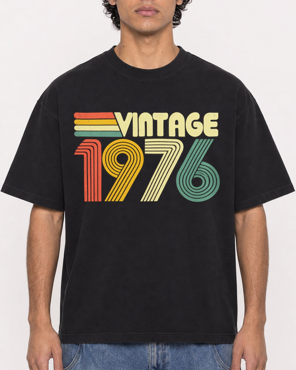 Mockup Boxy Heavyweight Tee Black male close-up 26