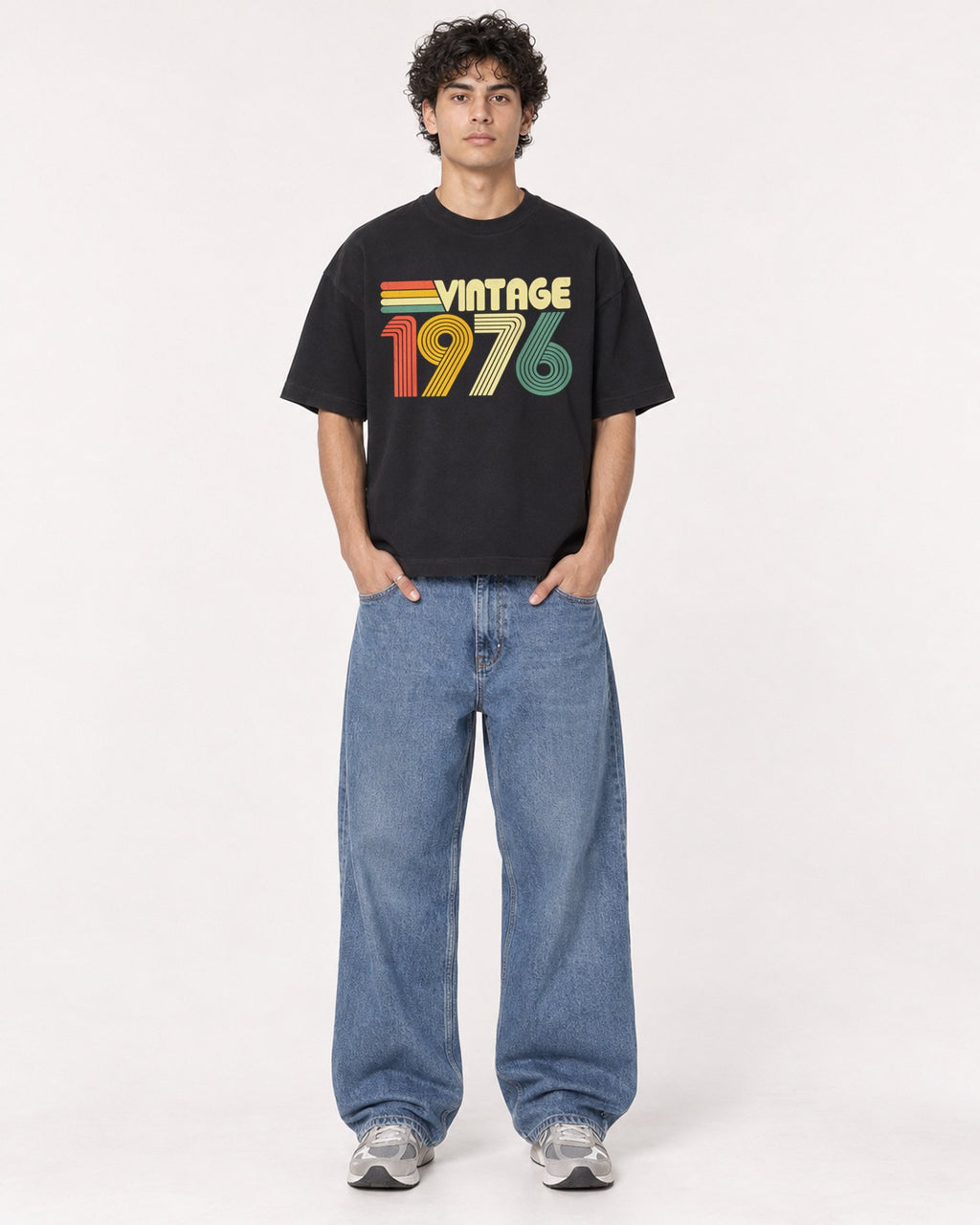 Mockup Boxy Heavyweight Tee Black male full-body 26