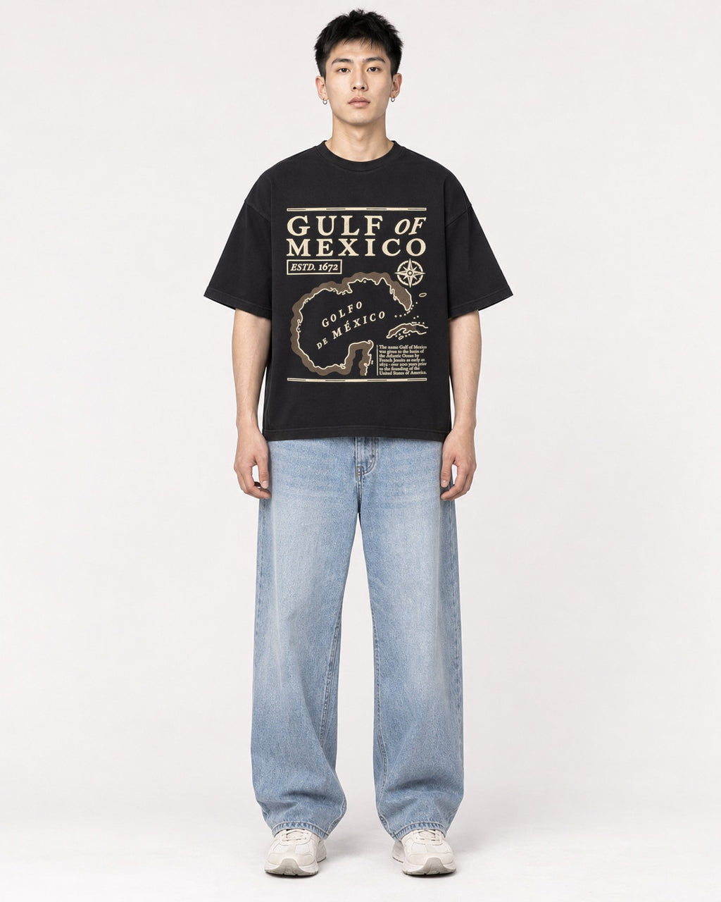 Mockup Boxy Heavyweight Tee Black male full-body 21