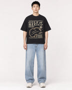 Mockup Boxy Heavyweight Tee Black male full-body 21