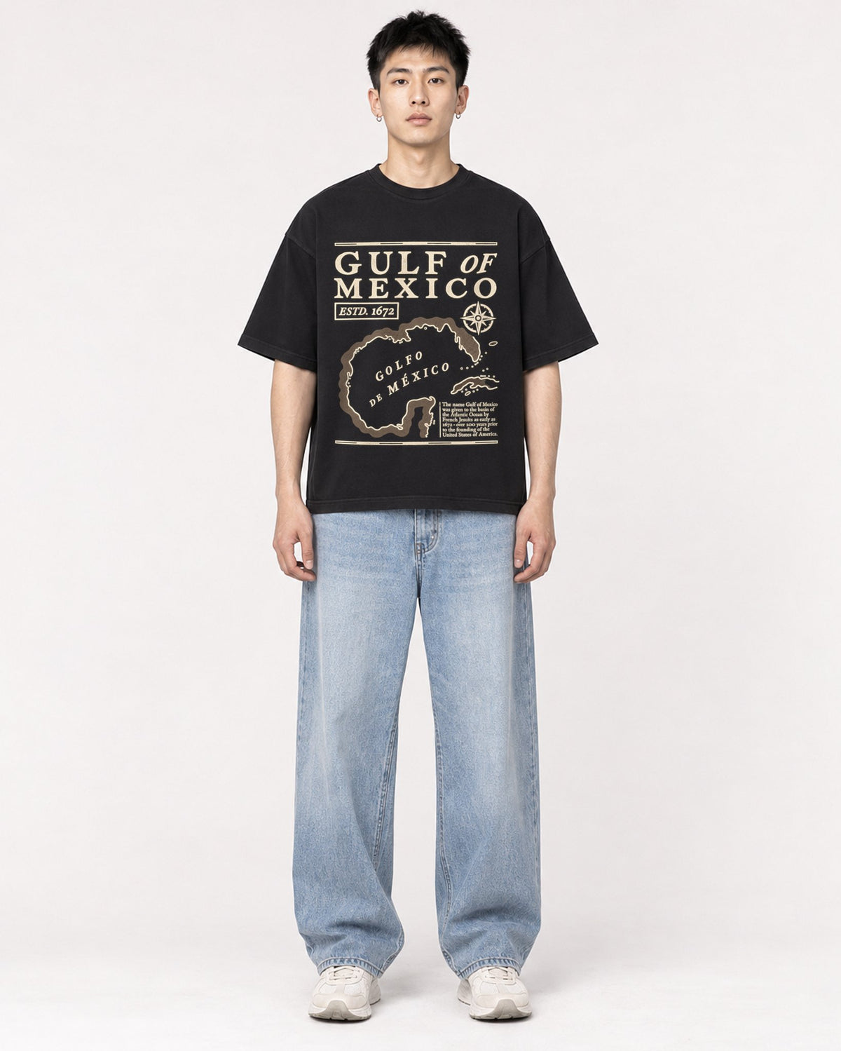 Mockup Boxy Heavyweight Tee Black male full-body 21