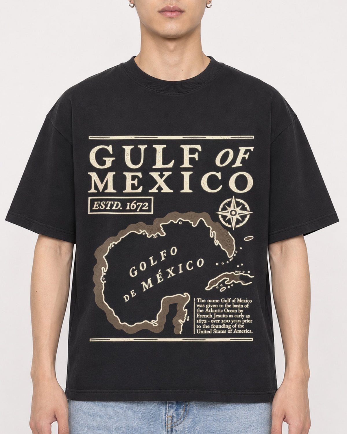 Mockup Boxy Heavyweight Tee Black male close-up 21