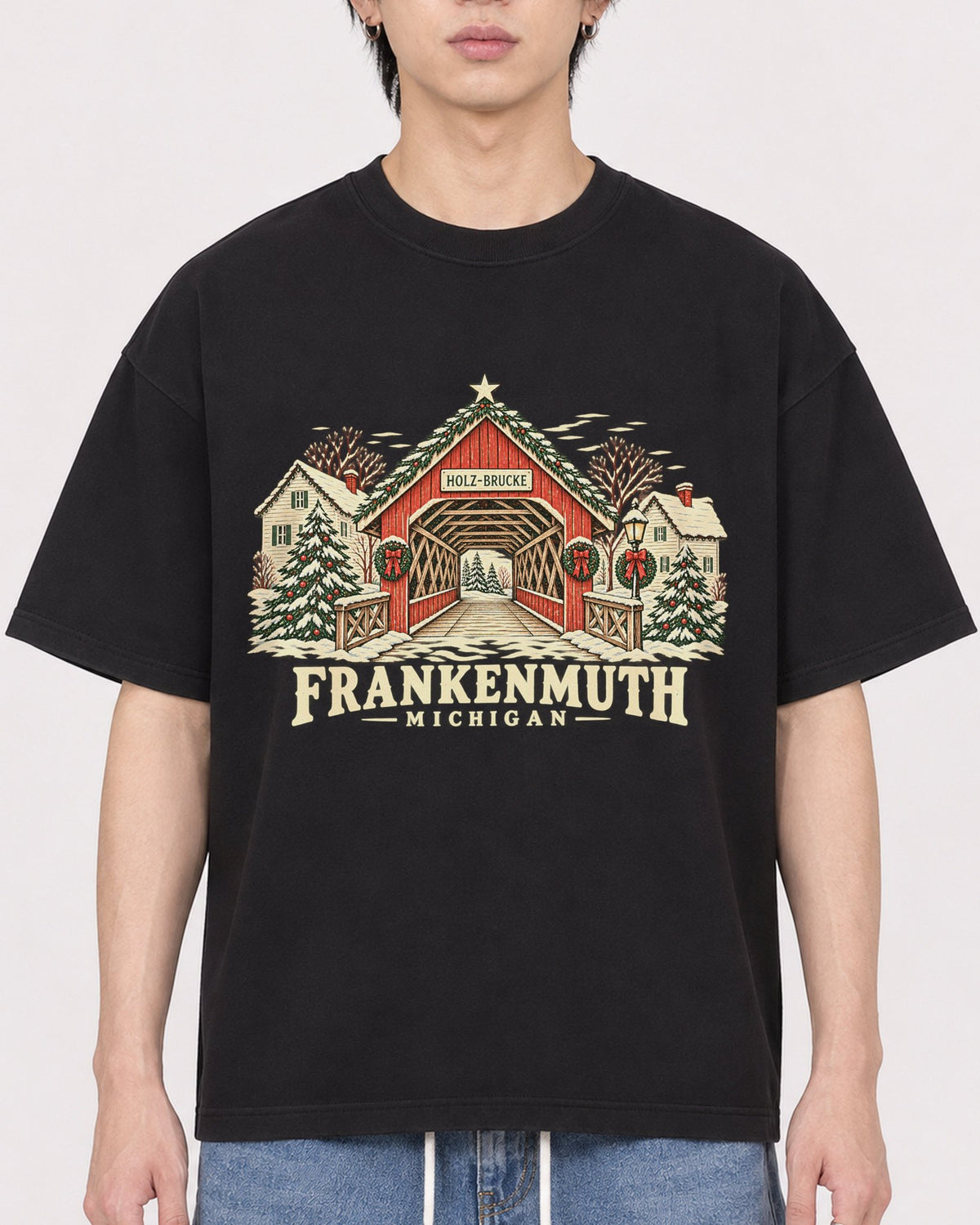 Mockup Boxy Heavyweight Tee Black male close-up 11