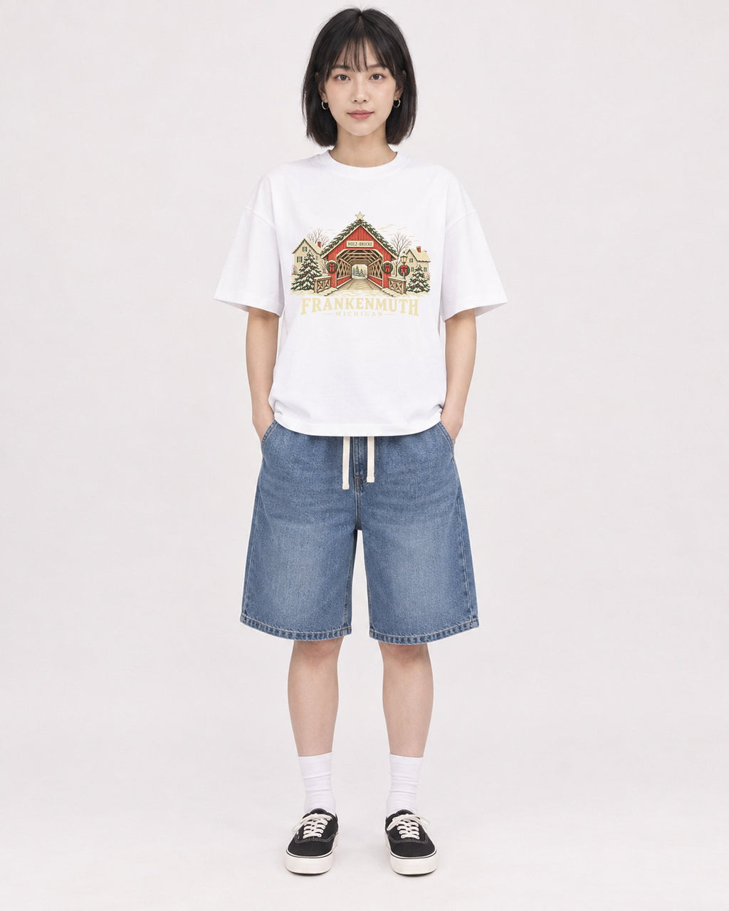 Mockup Boxy Heavyweight Tee White female full-body 11