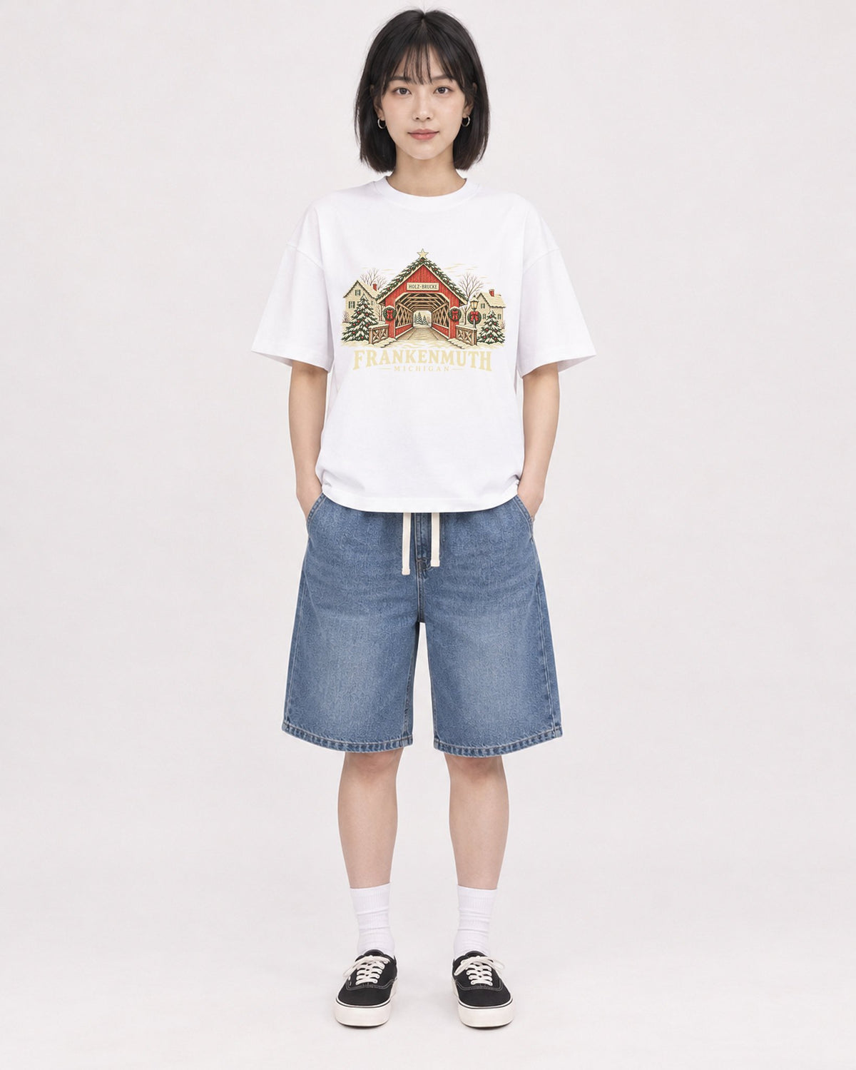 Mockup Boxy Heavyweight Tee White female full-body 11
