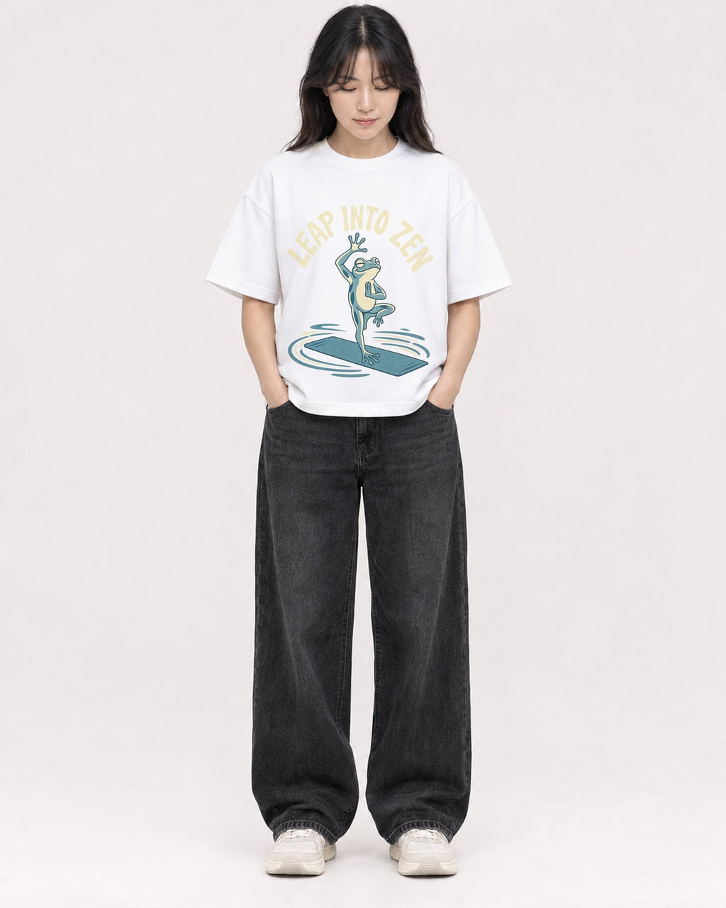 Mockup Boxy Heavyweight Tee White female full-body 13