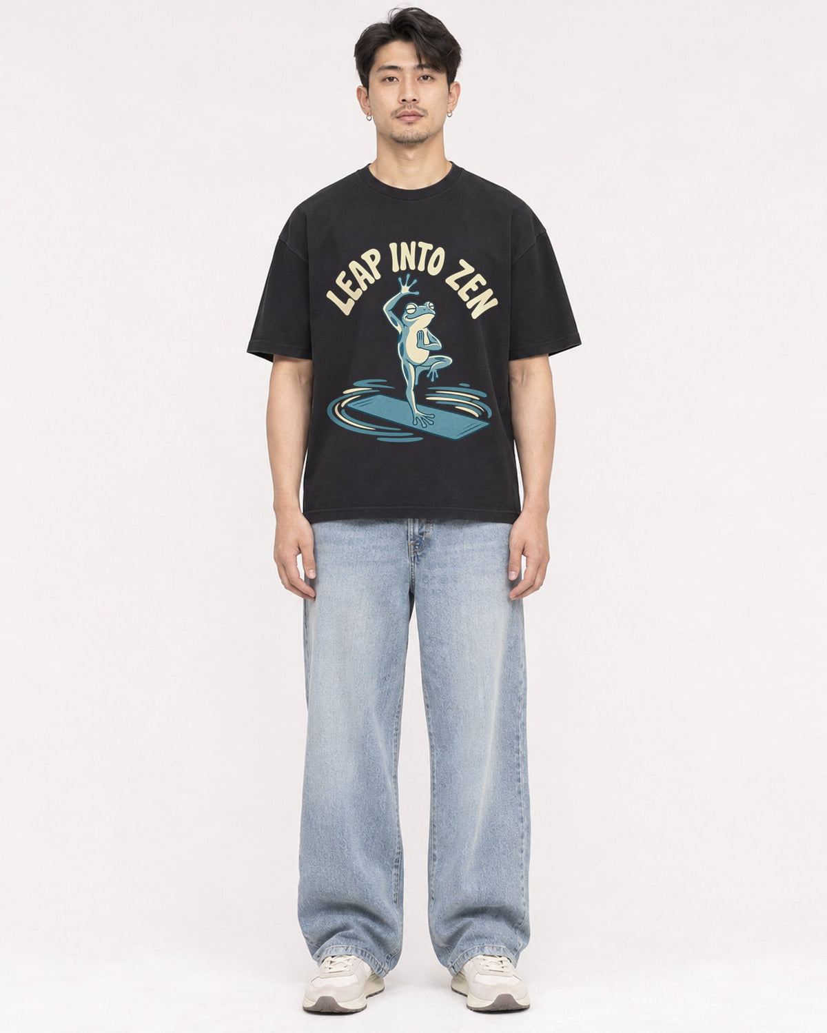 Mockup Boxy Heavyweight Tee Black male full-body 13
