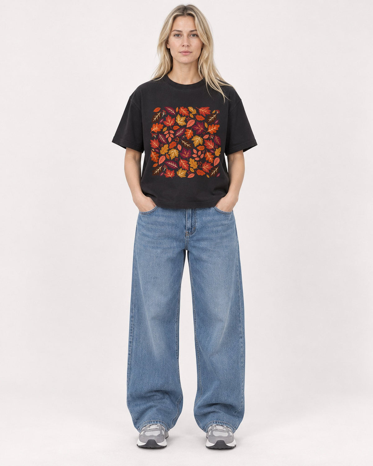 Mockup Boxy Heavyweight Tee Black female full-body 08