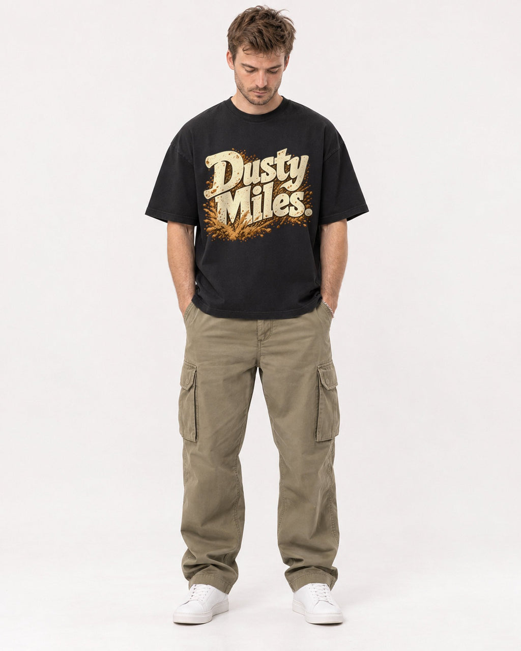 Mockup Boxy Heavyweight Tee Black male full-body 08