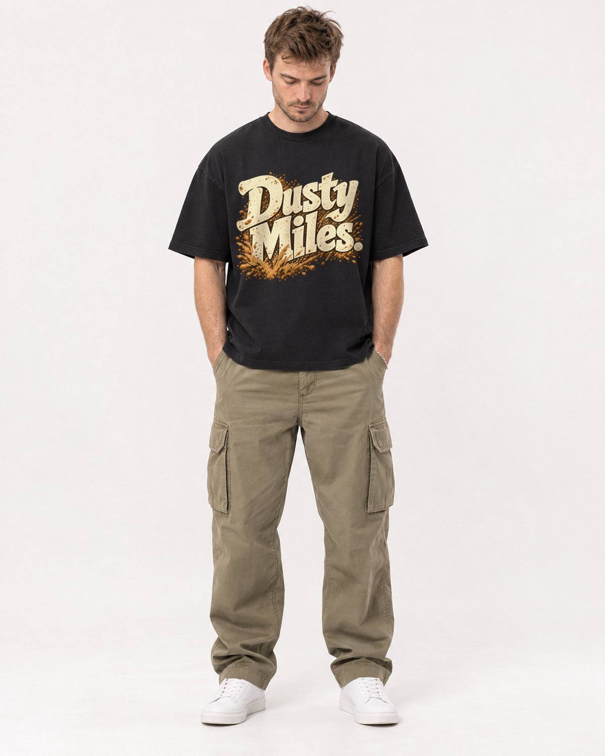 Mockup Boxy Heavyweight Tee Black male full-body 08