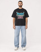 Mockup Boxy Heavyweight Tee Black male full-body 37