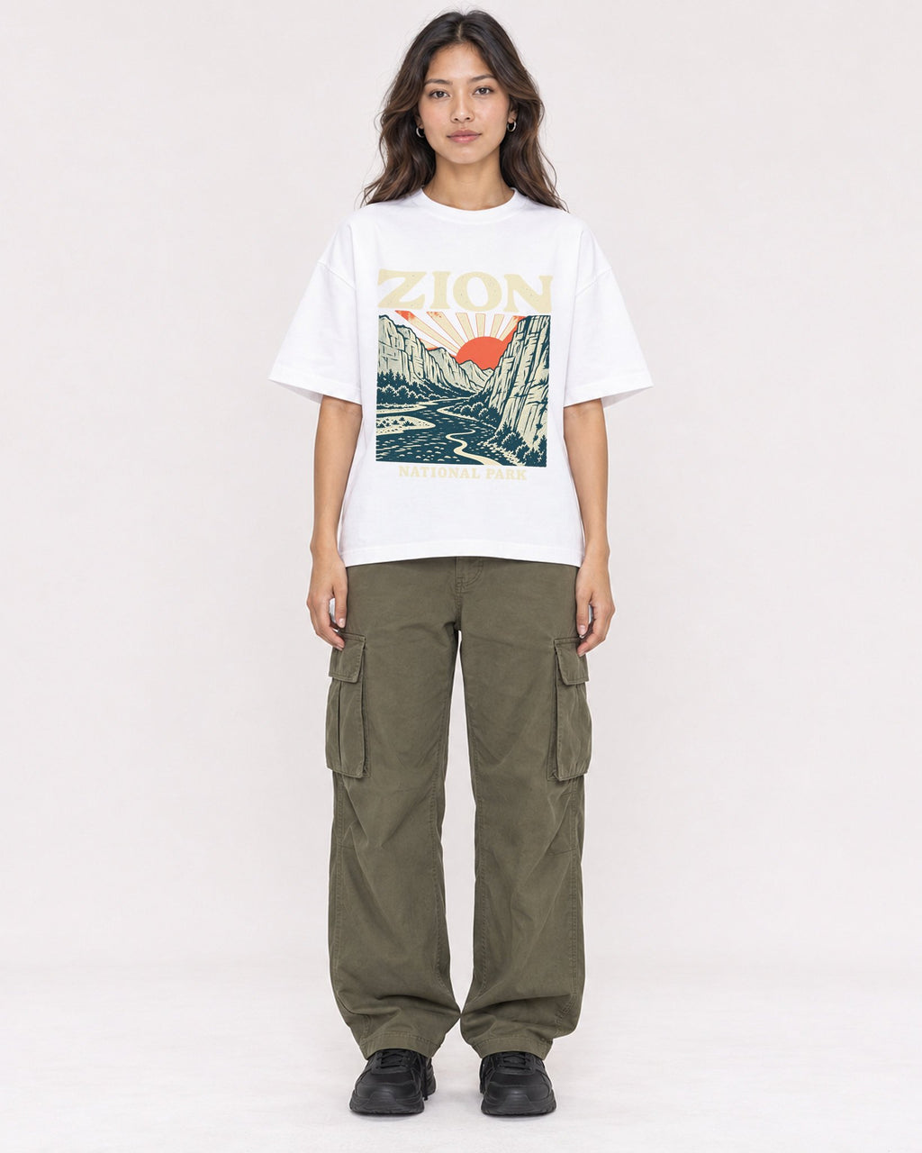 Mockup Boxy Heavyweight Tee White female full-body 02