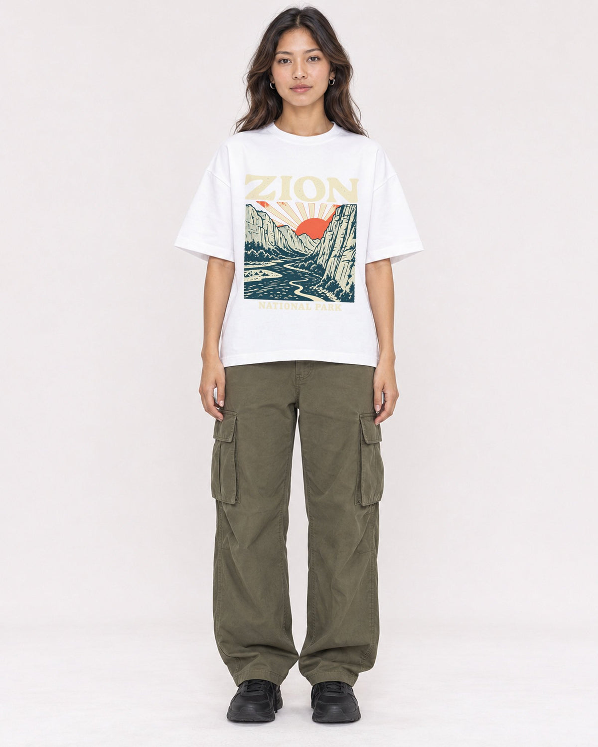 Mockup Boxy Heavyweight Tee White female full-body 02