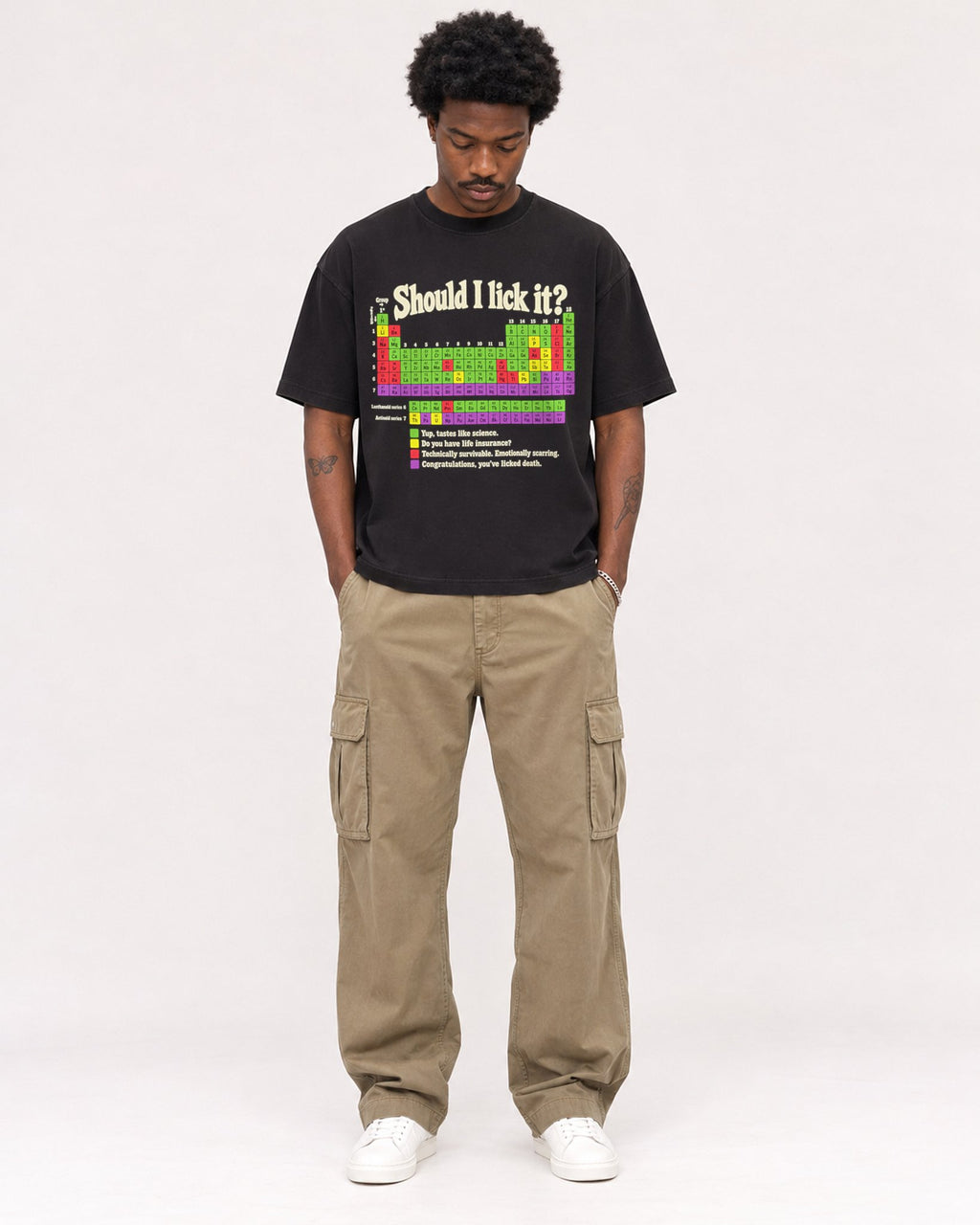 Mockup Boxy Heavyweight Tee Black male full-body 24