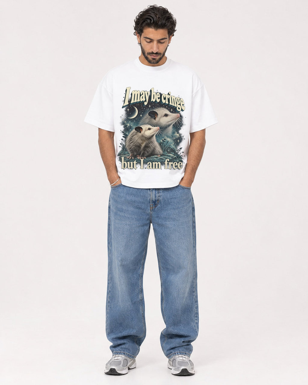 Mockup Boxy Heavyweight Tee White male full-body 47