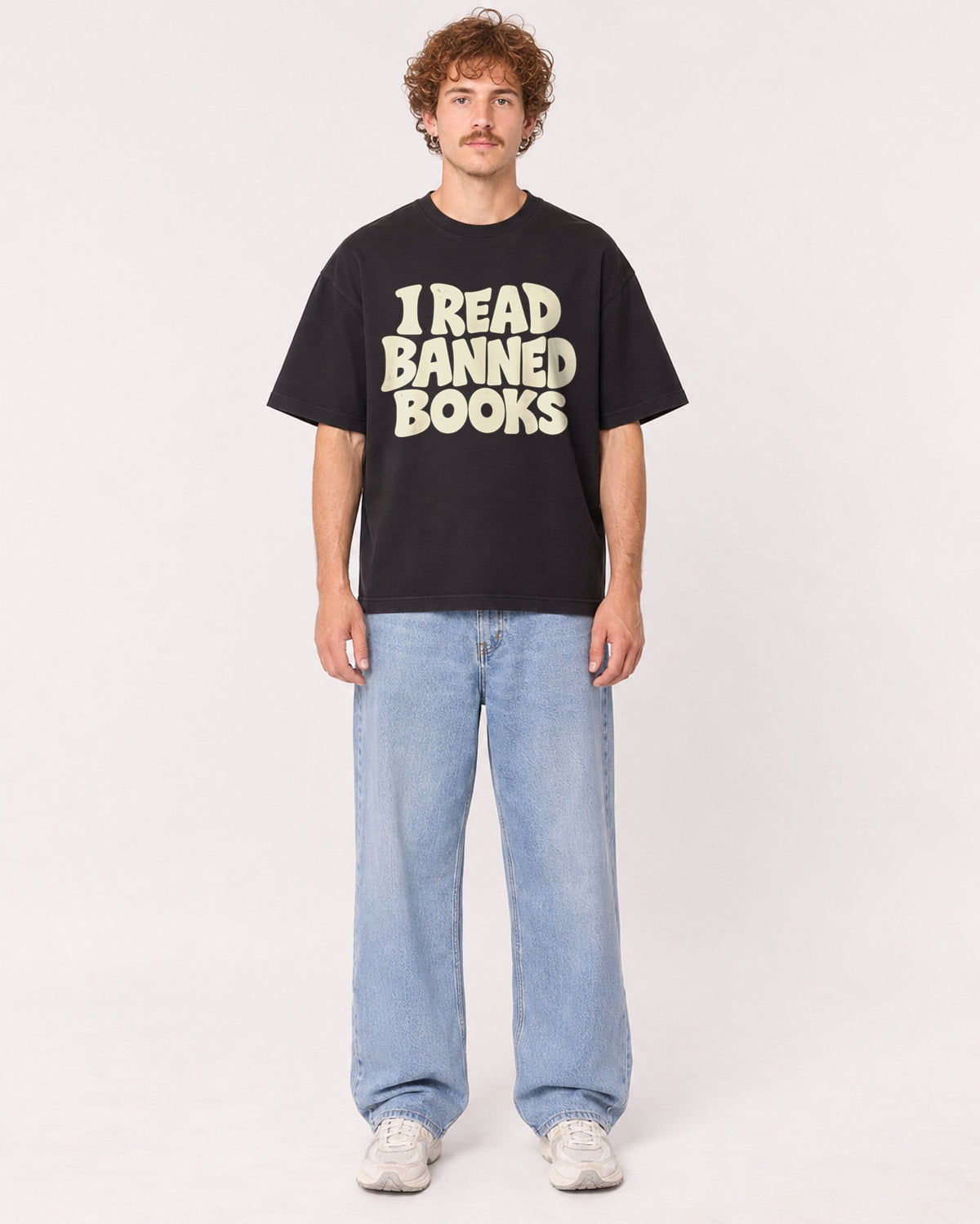 Mockup Boxy Heavyweight Tee Black male full-body 09