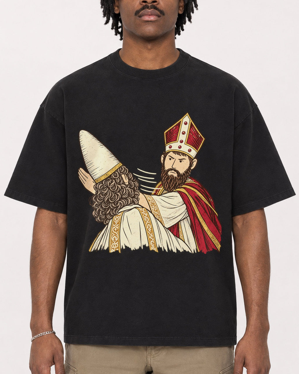 Mockup Boxy Heavyweight Tee Black male close-up 04