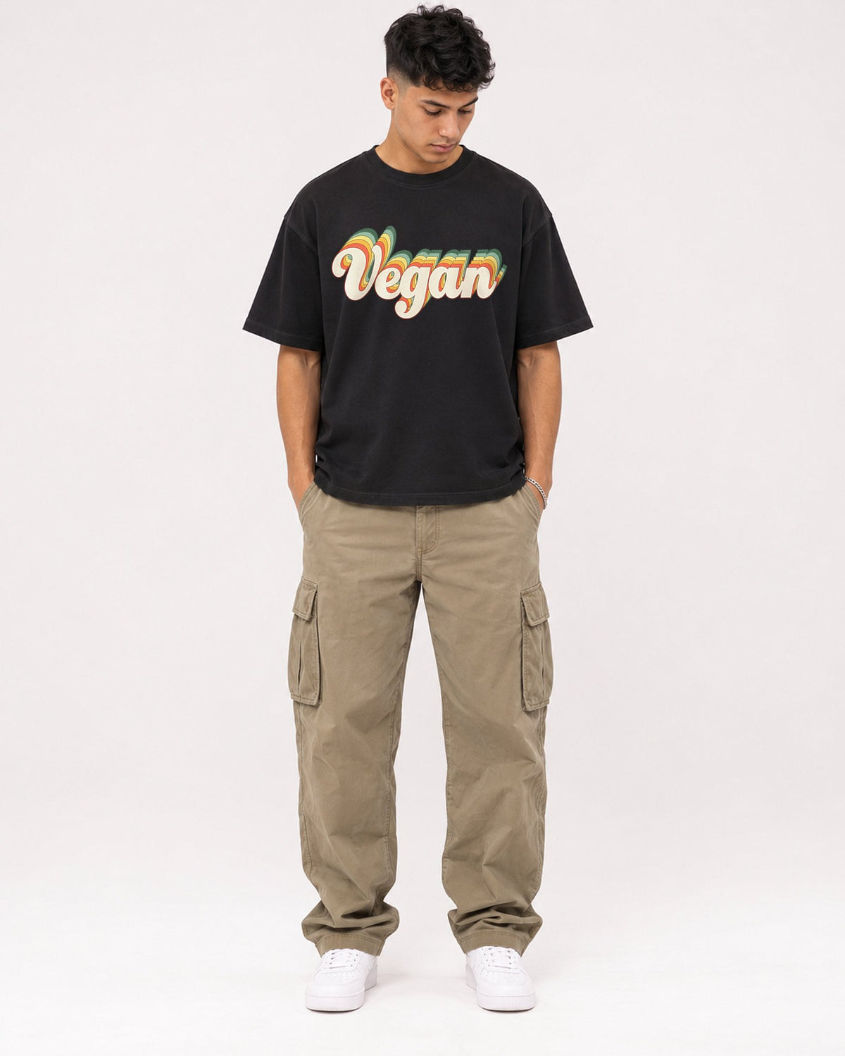 Mockup Boxy Heavyweight Tee Black male full-body 16