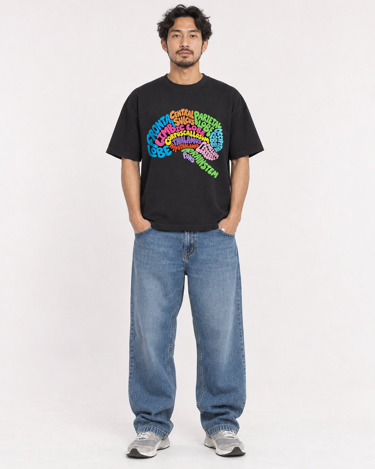 Mockup Boxy Heavyweight Tee Black male full-body 02