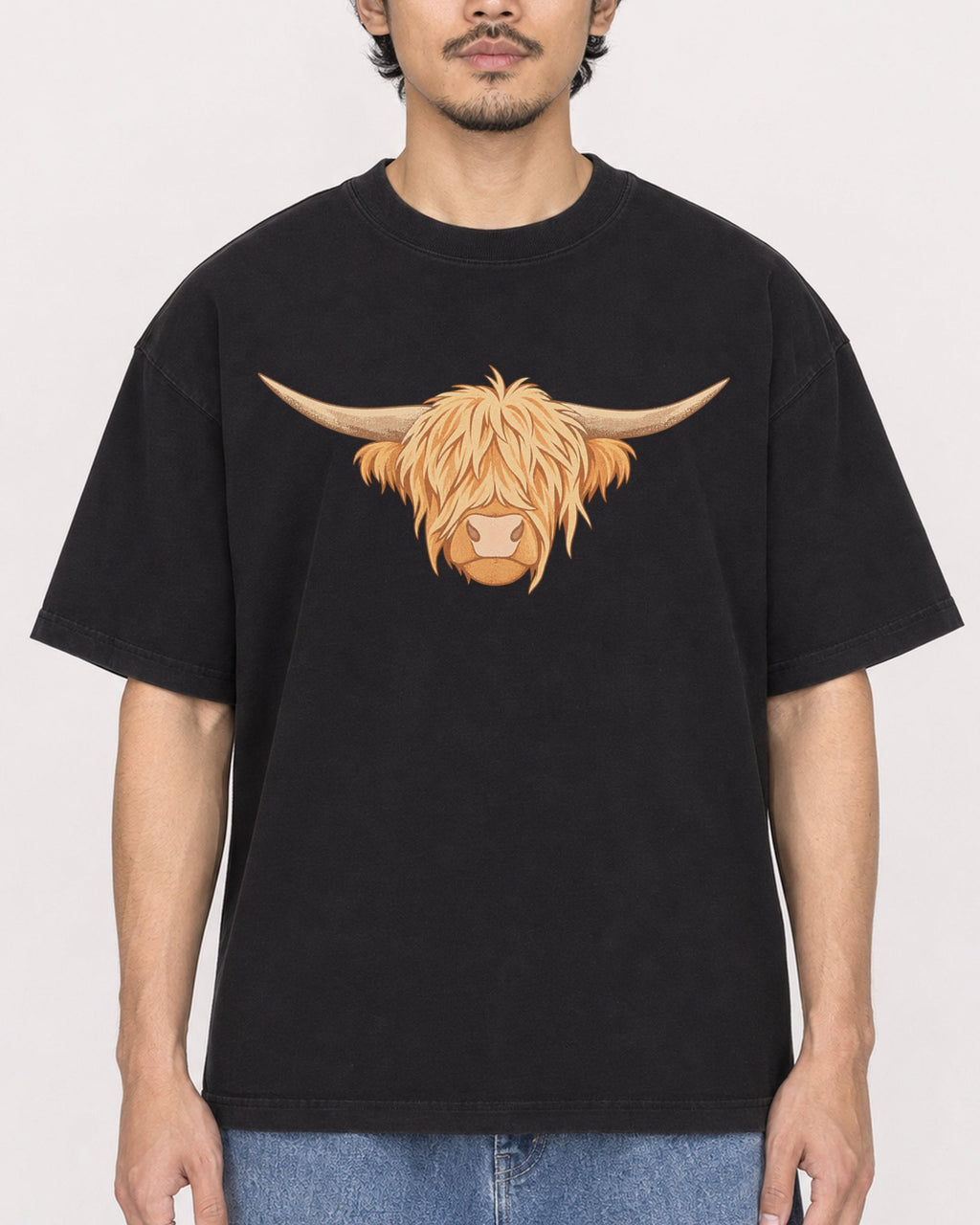 Mockup Boxy Heavyweight Tee Black male close-up 02