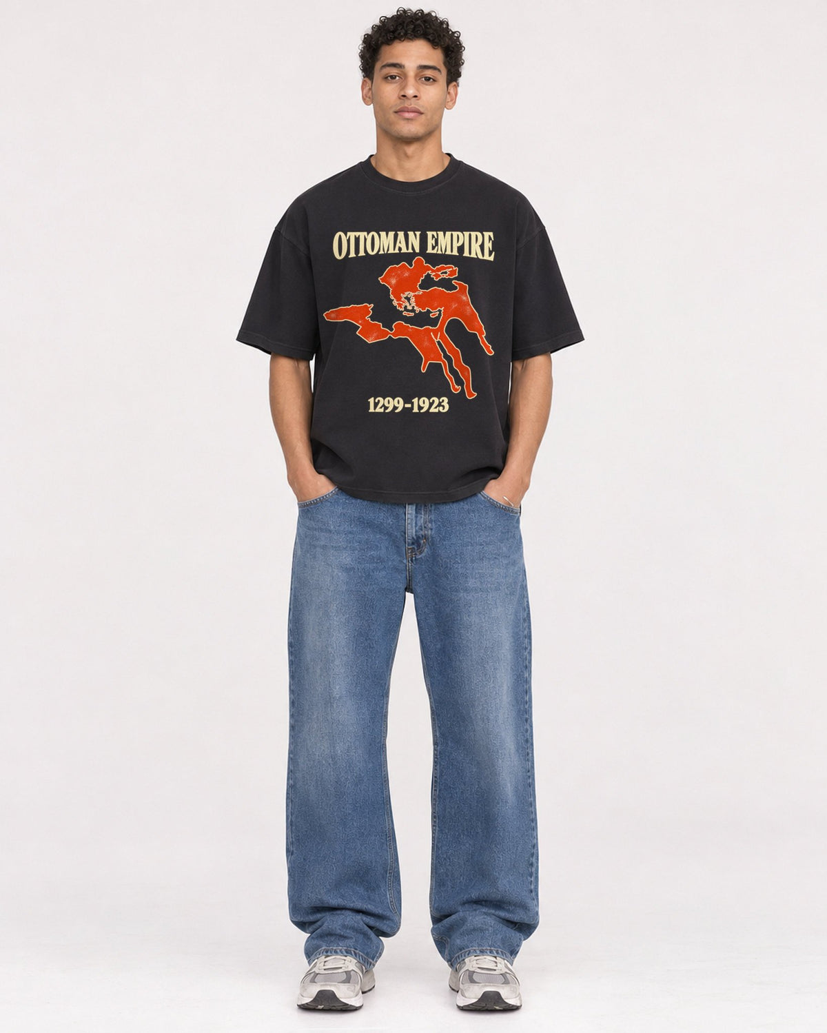 Mockup Boxy Heavyweight Tee Black male full-body 10