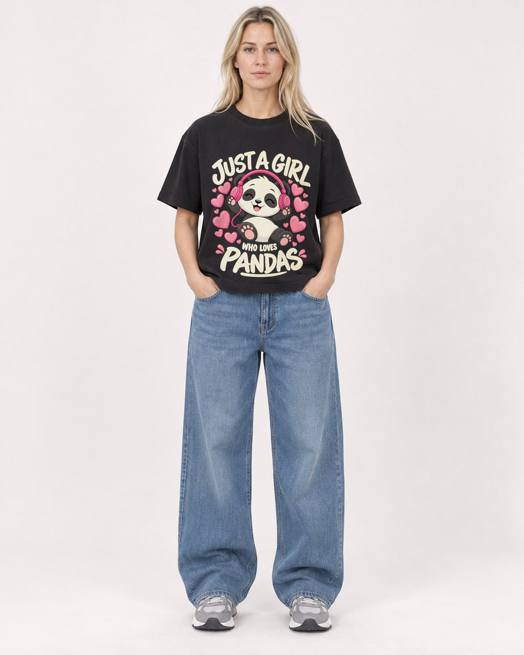 Mockup Boxy Heavyweight Tee Black female full-body 08