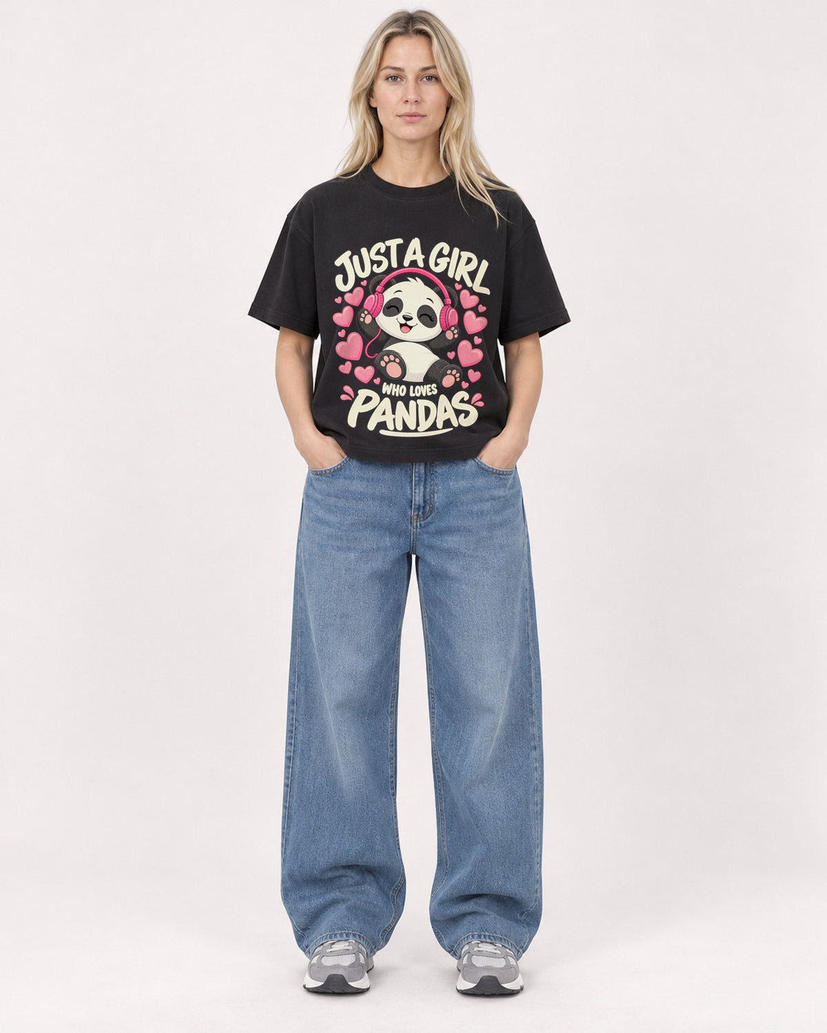 Mockup Boxy Heavyweight Tee Black female full-body 08